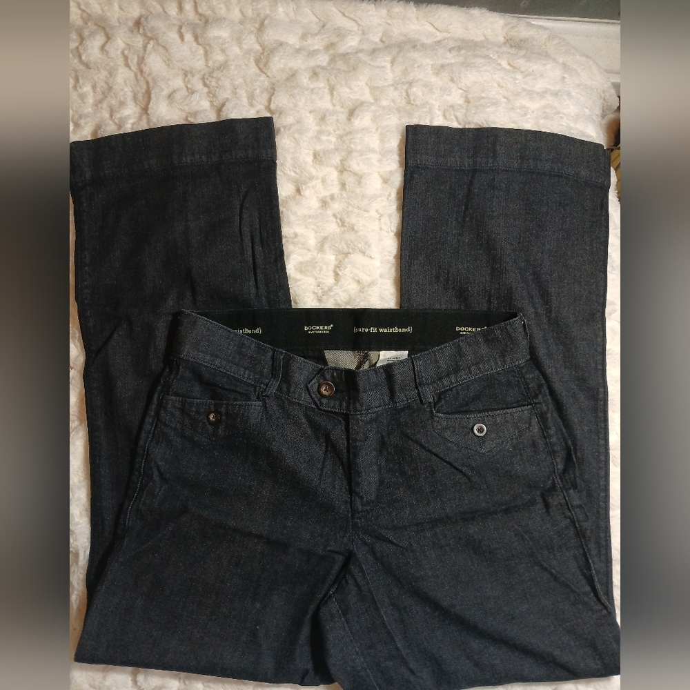 Dockers Womens Jeans Sz 12M Sure-Fit Waistband Mid Rise Wide Leg Dark Denim Wash